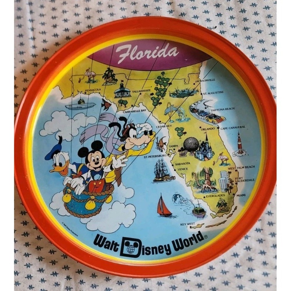 Vintage 70's Disney World Florida Gulf of Mexico Disney Serving Drink Tray Tin